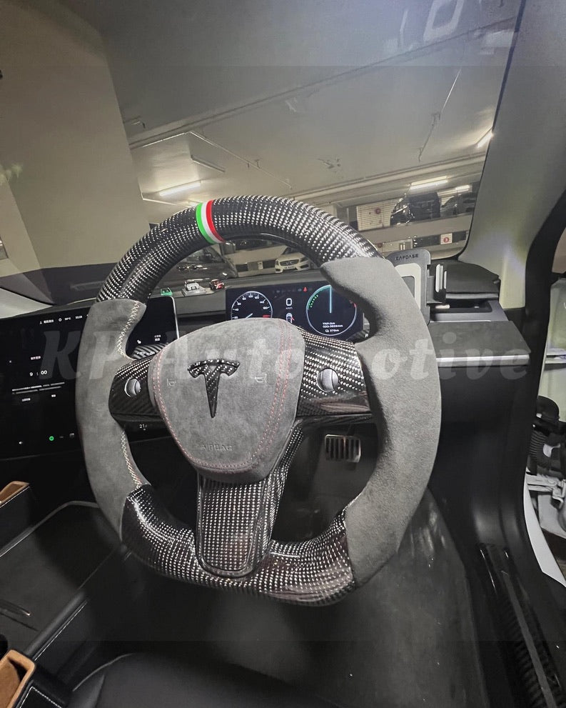 Model 3 亮光碳纖維方向盤(Alcantara)-全套