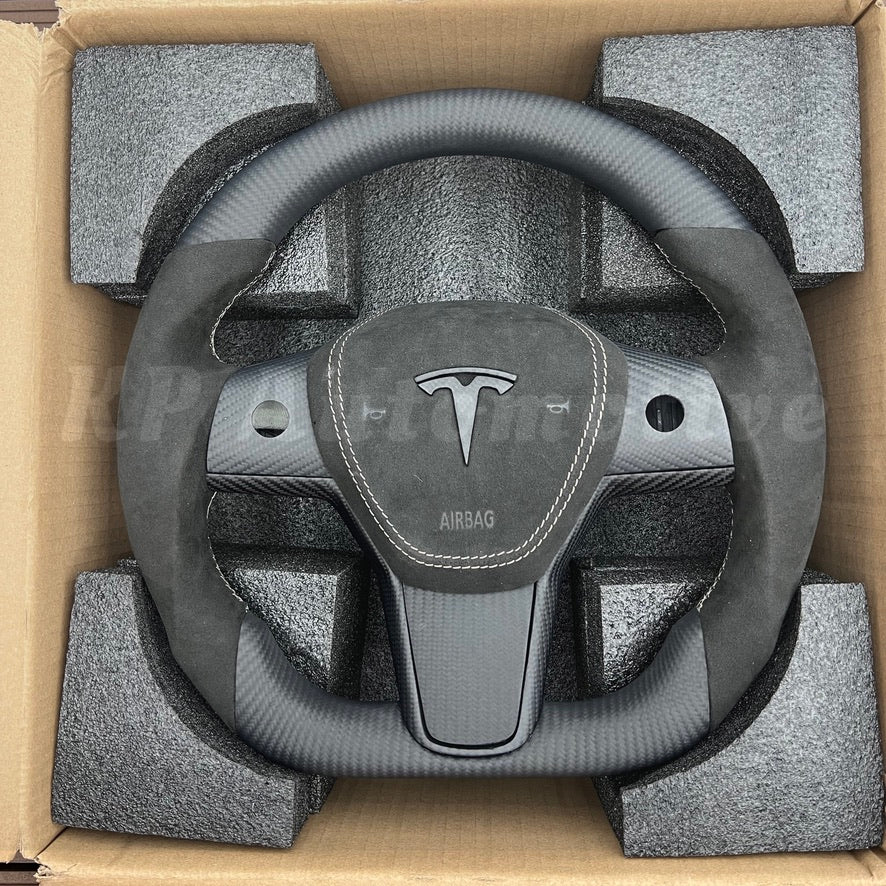 Model Y 霧面碳纖維方向盤(Alcantara)-全套