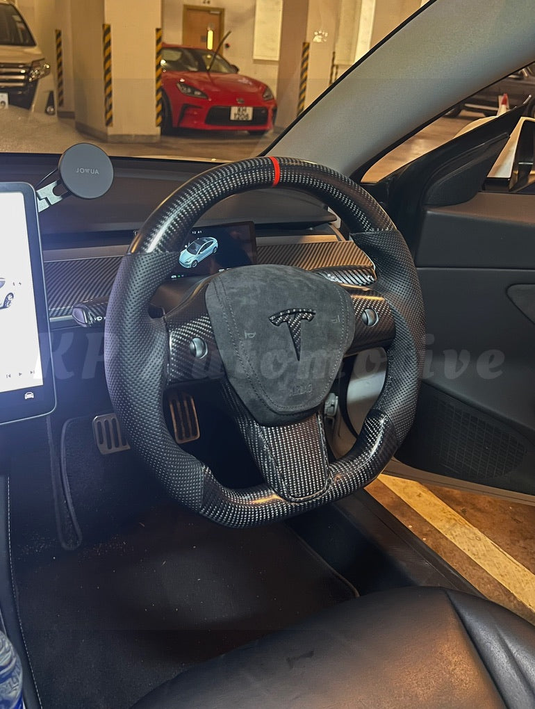 Model Y 霧面碳纖維方向盤(打孔真皮)-全套