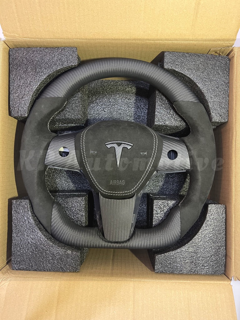 Model 3 霧面碳纖維方向盤(Alcantara)-全套