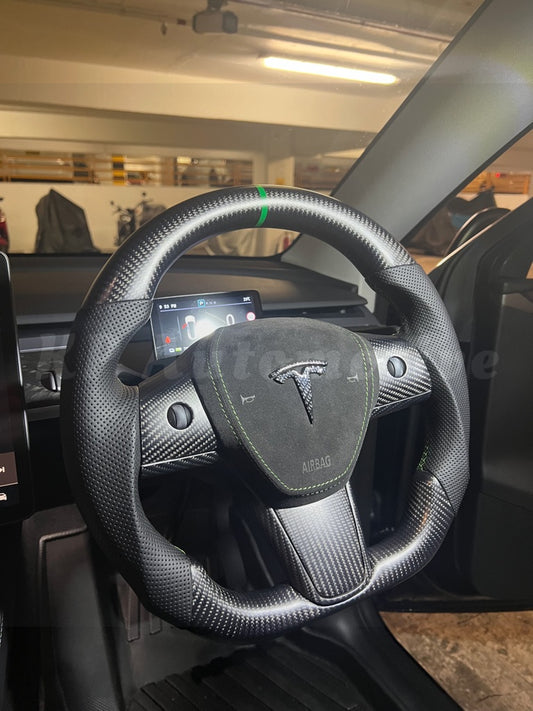 Model 3 Matte Carbon Fiber Steering Wheel (Perforated Leather)