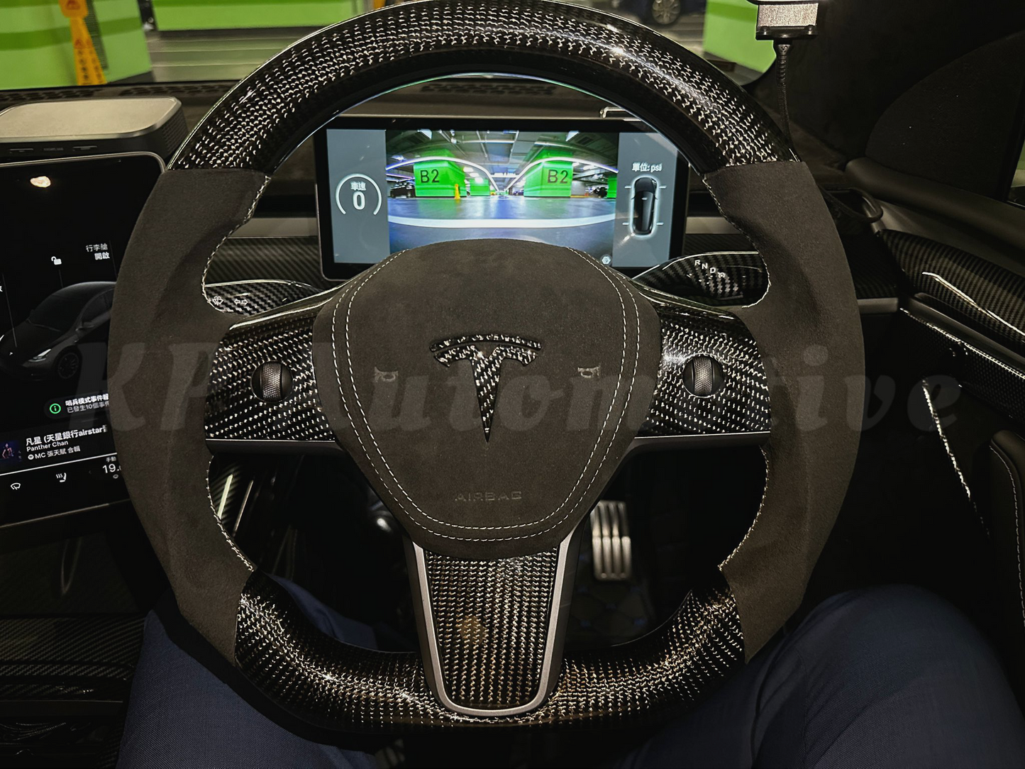 Model Y Gloss Carbon Fiber Steering Wheel (Alcantara) - Full Set