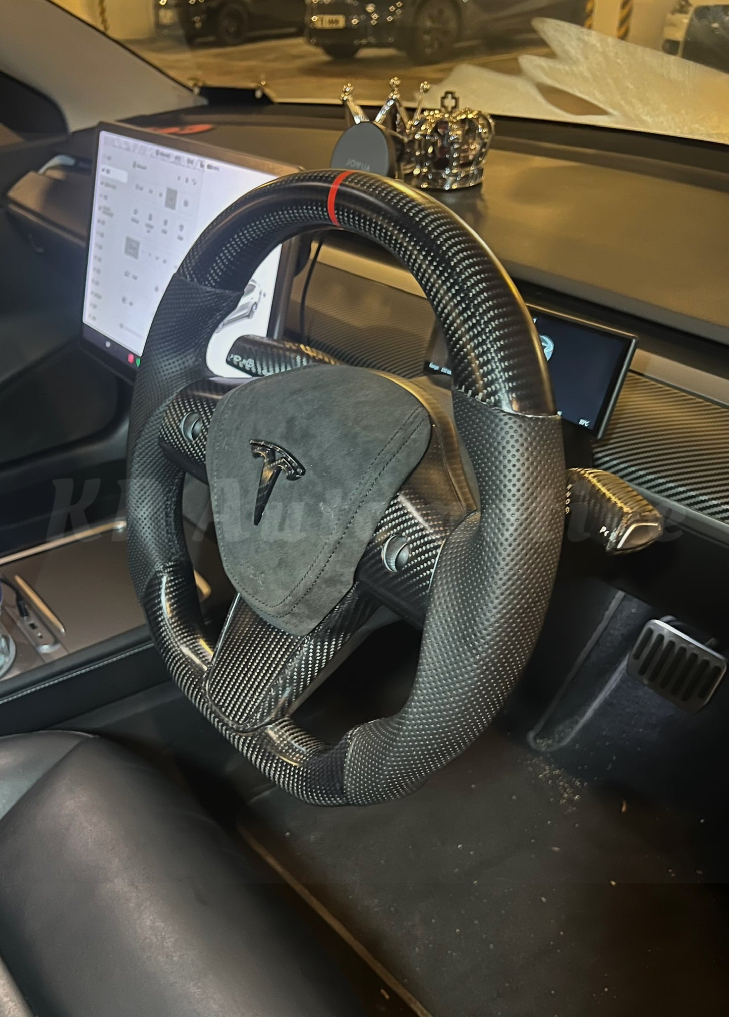 Model 3 Matte Carbon Fiber Steering Wheel (Perforated Leather) - Full Set