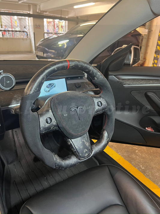 Model Y Matte Forged Carbon Steering Wheel (Alcantara)