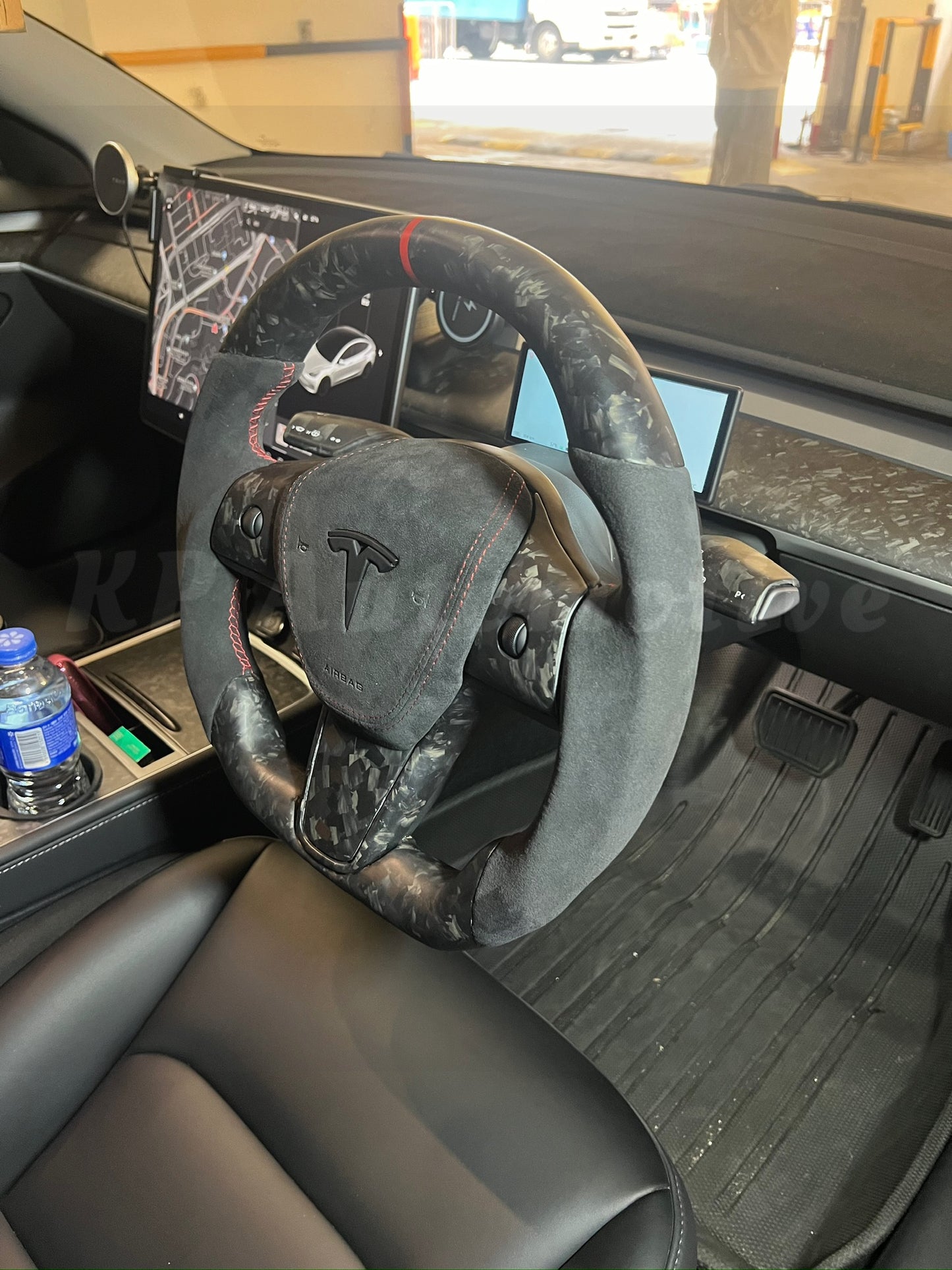 Model Y Matte Forged Carbon Steering Wheel (Alcantara) - Full Set