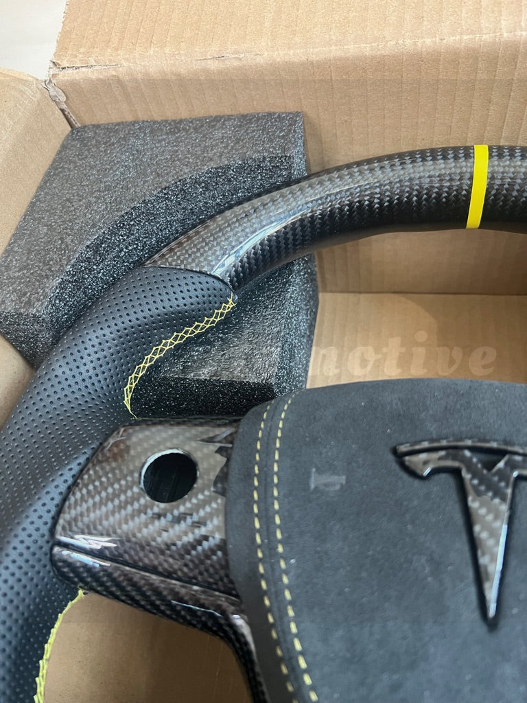 Model 3 Gloss Carbon Fiber Steering Wheel (Perforated Leather) - Full Set