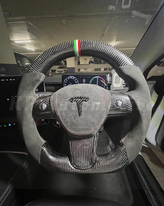 Model 3 Gloss Carbon Fiber Steering Wheel (Alcantara) - Full Set