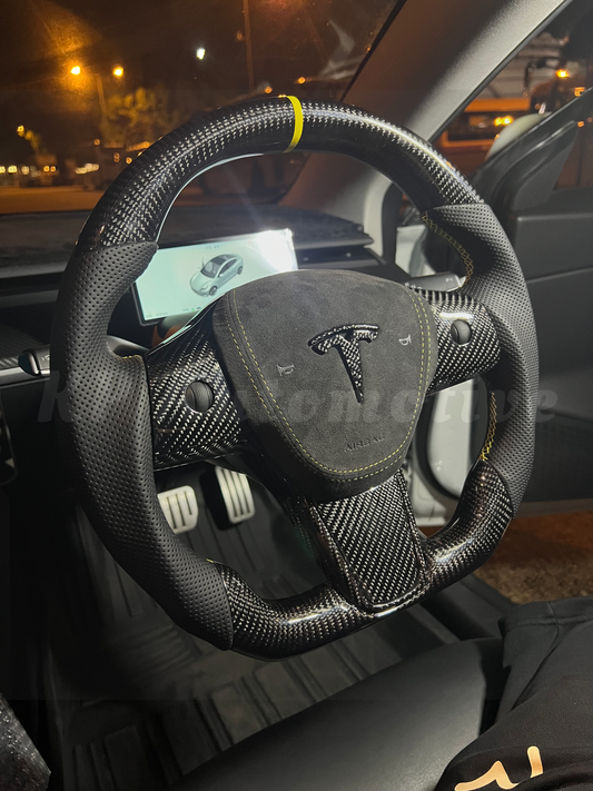 Model 3 Gloss Carbon Fiber Steering Wheel (Perforated Leather) - Full Set