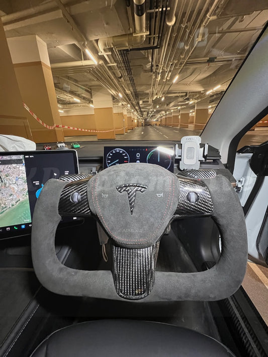 Model 3/Y Gloss Carbon Fiber Yoke Steering Wheel (Alcantara)